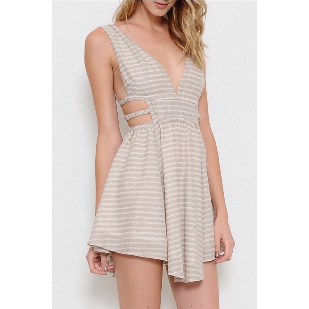 Trapeze Taupe & Off White Side Cut Out Mini Dress